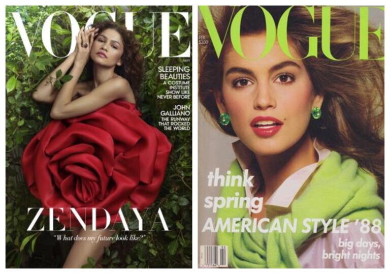 Eξώφυλλο του Vogue του 1987 με τη Cindy Crawford και του 2024 με τη Zendaya. (photo credits : Vogue.com)