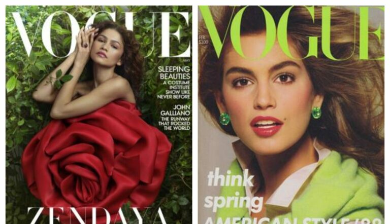 Eξώφυλλο του Vogue του 1987 με τη Cindy Crawford και του 2024 με τη Zendaya. (photo credits : Vogue.com)