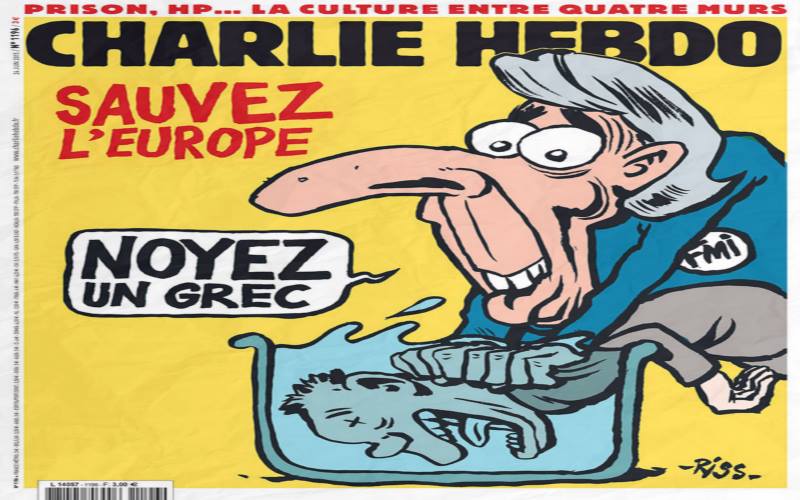 Το Charlie Hebdo «πνίγει» έναν Έλληνα στο νέο του εξώφυλλο