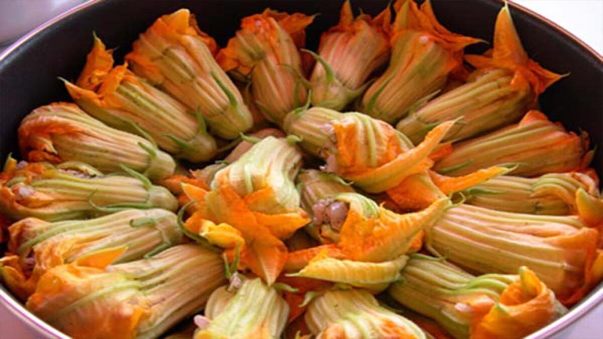 Συνταγή για κολοκυθολούλουδα γεμιστά με φέτα και κολοκυθάκια σαλάτα